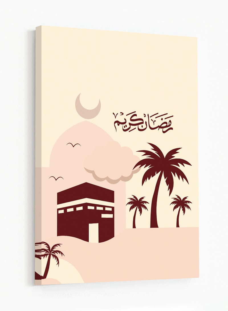 لوحة كانفاس على إطار خشبي بتصميم رمضان كريم مع هلال رمضان والكعبة المشرفة - Image 4